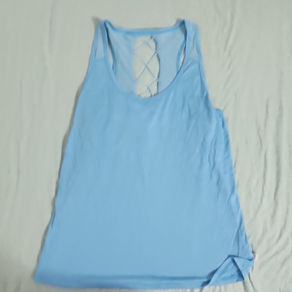 Marika Light Blue Tank Top with Crisscross Back
